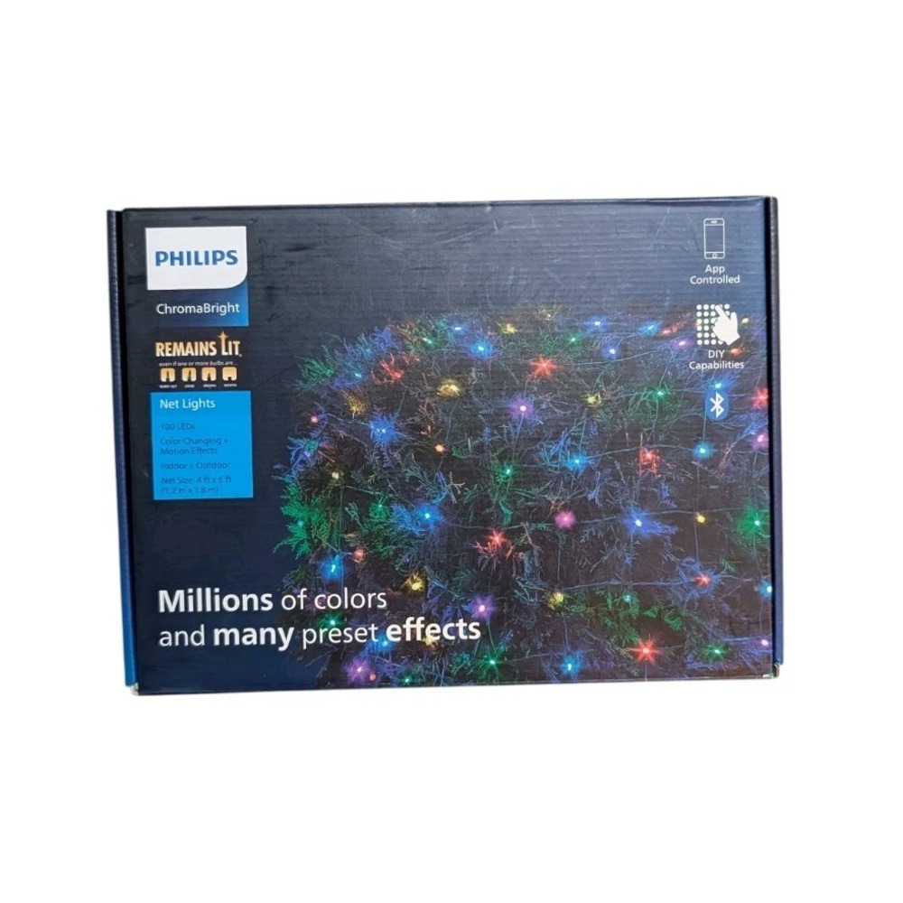 NEW - 100ct LED Philips ChromaBright App‎ Controlled Indoor/Outdoor Net Lights